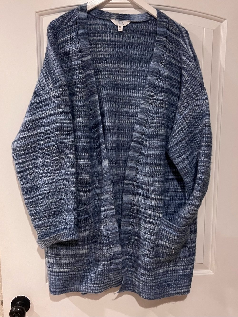Ladies size XXL- blue marled longline open-front cardigan
